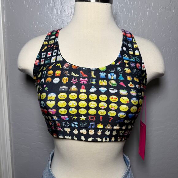Terez Other - NWT Terez Womens Size Small Emoji Print Scoop Neck Racerback Sports Bra Crop Top